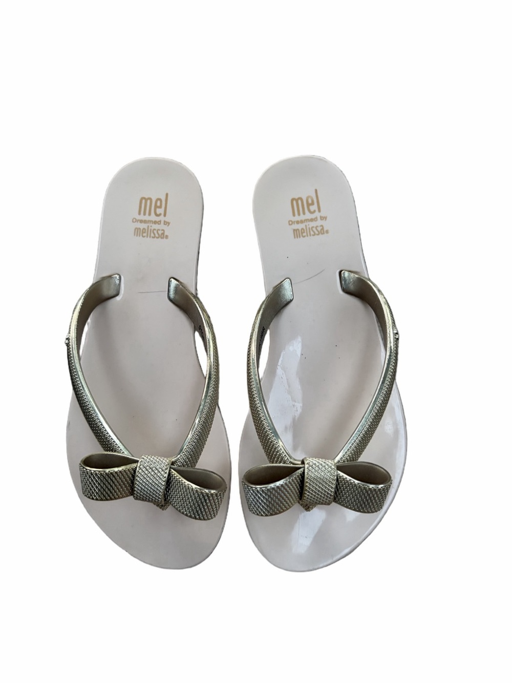 Mel Mini Melissa Little Kid Size 13 Gold Bow Flip Flop Beachy Sandals